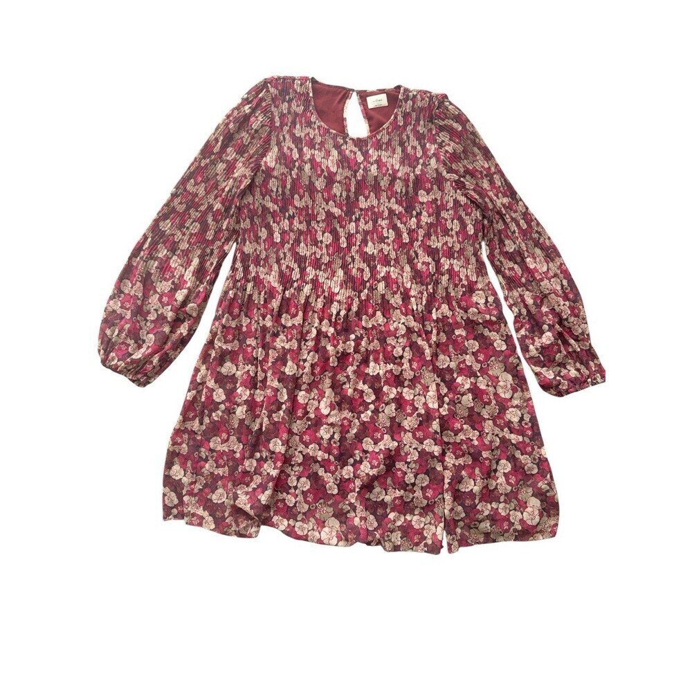 Artitzia Wilfred Long Sleeve Crete Accordian Pleat Mini Dress Burgundy Size XS